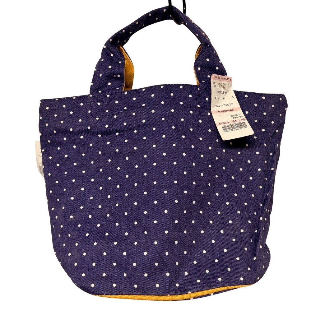 Deadstock Vintage ESPRIT Navy Polka Dot Canvas Zip Tote Bag NWT 90s Y2K Preppy - Picture 5 of 11